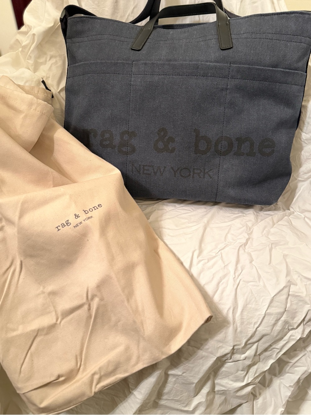 rag & bone navy canvas tote with black handles